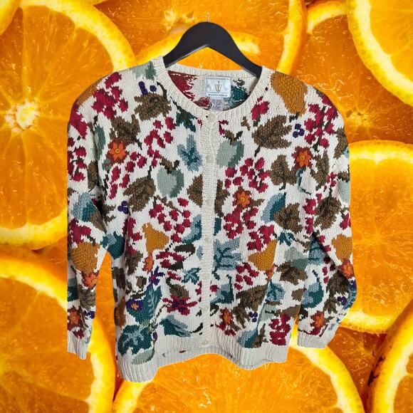 Weathervane Sweaters - NWT Weathervane Women's Ramie-Cotton Floral Handknit‎ Button Cardigan Size S